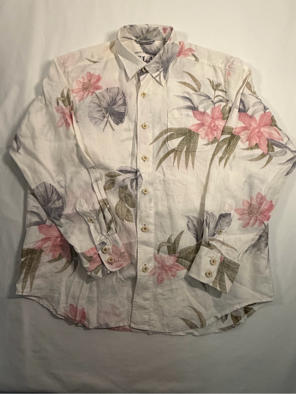 Tommy Bahama Men's Med Relaxed White Floral Button-Up Shirt 100% Linen
